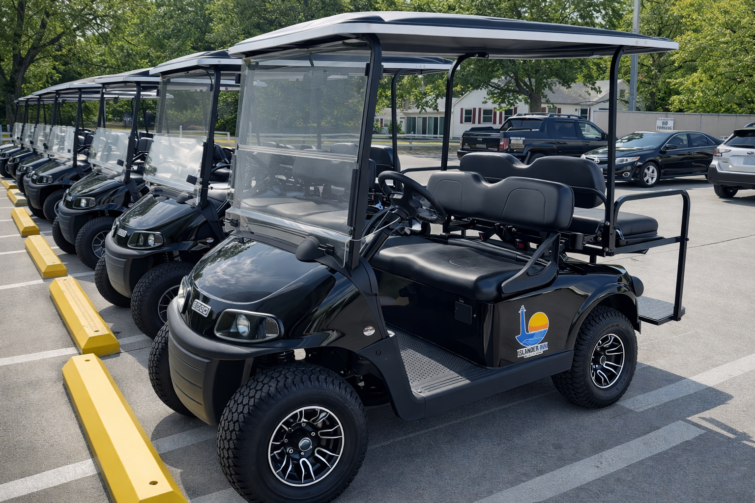 Golf carts lined up